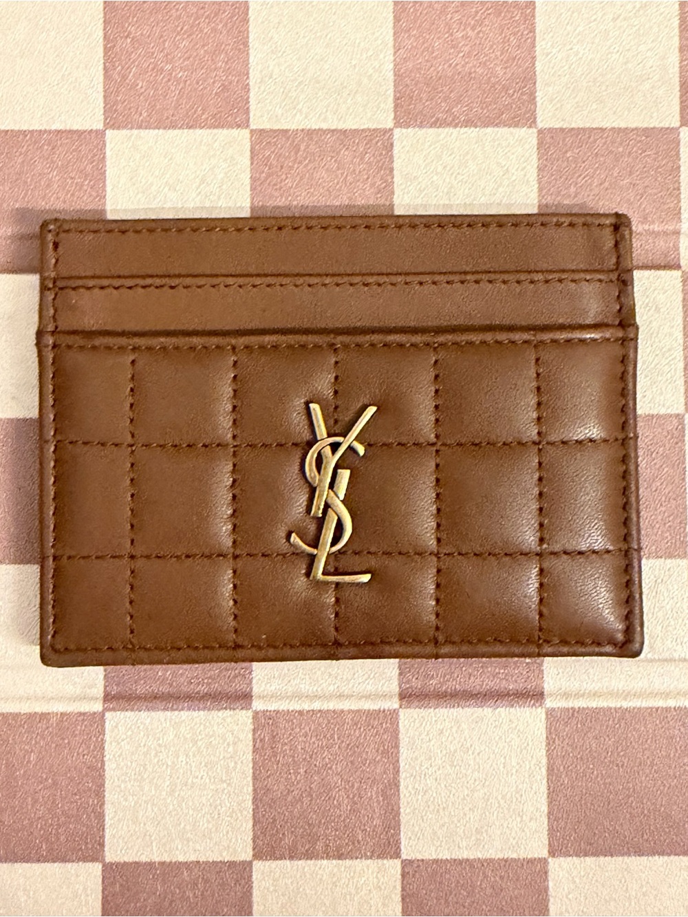 Saint Laurent Brown Quilted Leather Card Holder